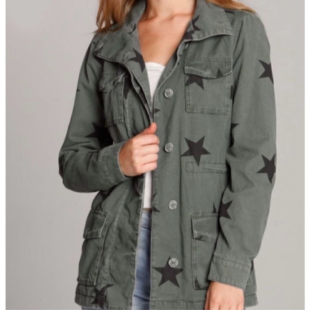 Sundance DRIFTWOOD Star Print Green Military Field Utility Jacket size S